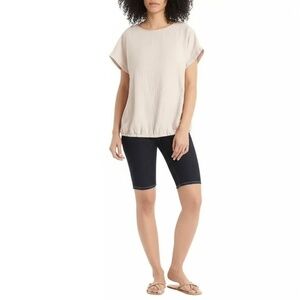 Liz Claiborne Top Womens Natural Beige Relaxed Fit Gathered Hem Minimalist XXL